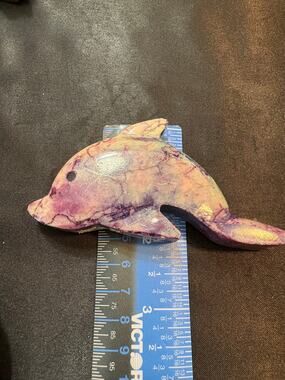 Hand Carved Dolphin Stone Figurine 107g Pastel Marble Look 4”